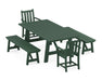 POLYWOOD Traditional Garden 5-Piece Rustic Farmhouse Dining Set With Benches in Green