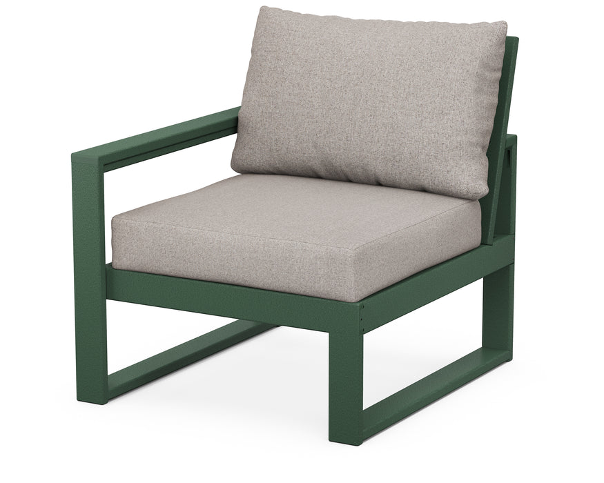 POLYWOOD® EDGE Modular Left Arm Chair in Green with Weathered Tweed fabric