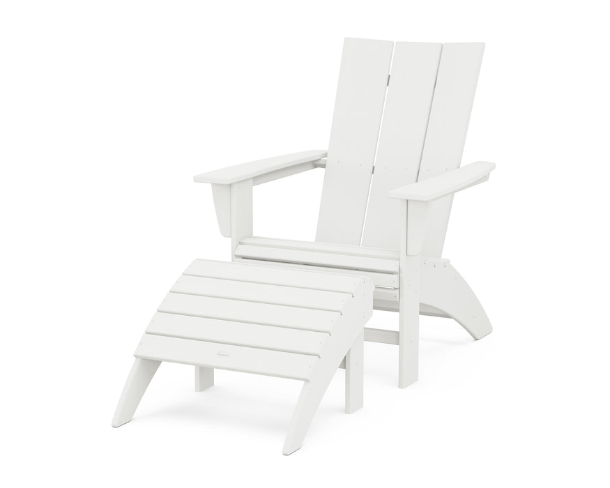 POLYWOOD Modern Curveback Adirondack Chair 2-Piece Set with Ottoman in Vintage White