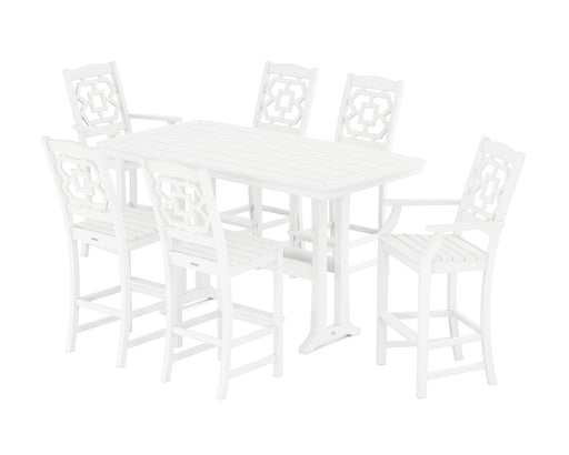 Martha Stewart by POLYWOOD Chinoiserie 7-Piece Bar Set with Trestle Legs in White
