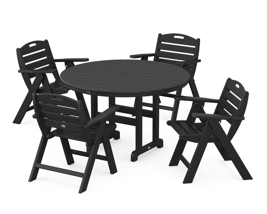 POLYWOOD Nautical Lowback 5-Piece Round Dining Set in Black