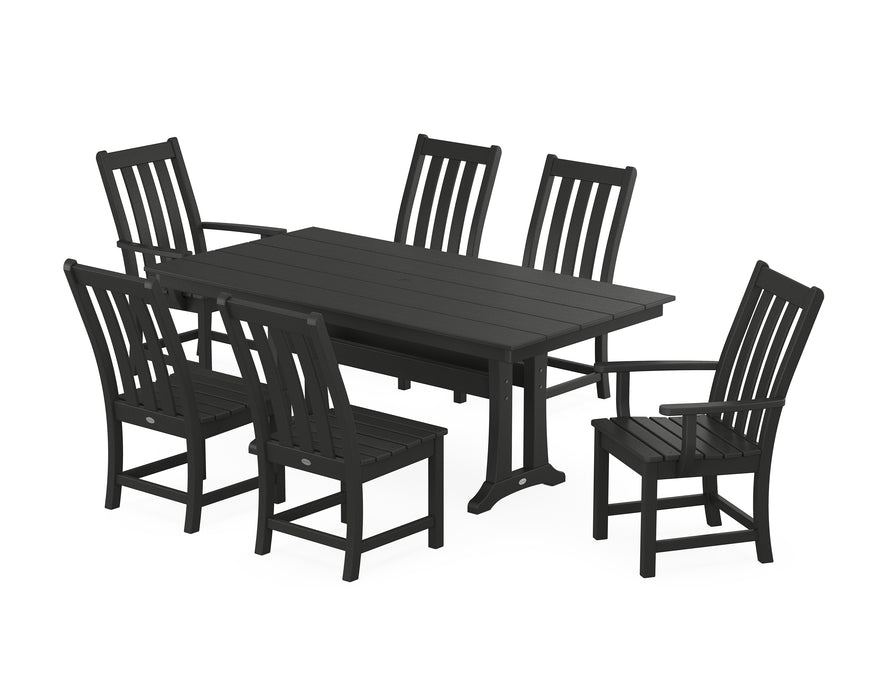 POLYWOOD Vineyard 7-Piece Farmhouse Dining Set With Trestle Legs in Black