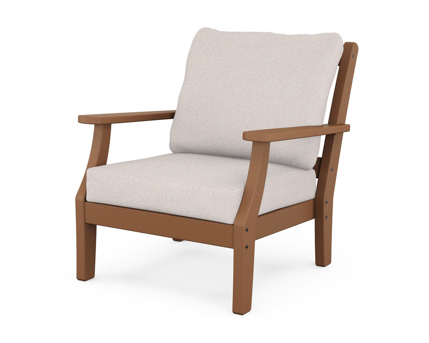 Martha Stewart by POLYWOOD Chinoiserie Deep Seating Chair in Teak with Dune Burlap fabric