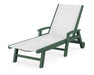 POLYWOOD Coastal Chaise with Wheels in Green with White fabric