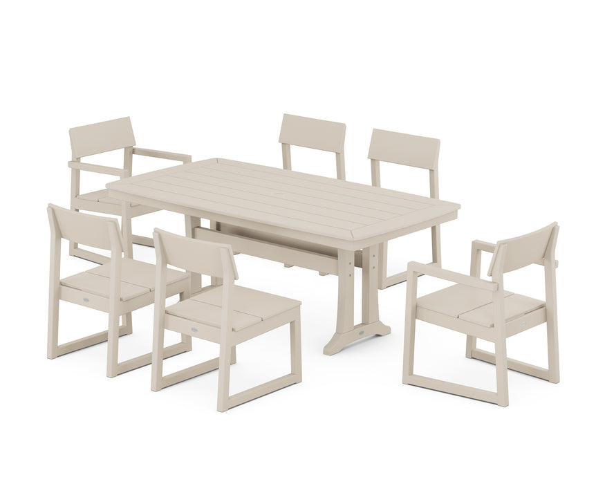 POLYWOOD EDGE 7-Piece Dining Set with Trestle Legs in Sand