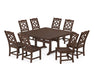 Martha Stewart by POLYWOOD Chinoiserie 9-Piece Square Farmhouse Side Chair Dining Set with Trestle Legs in Mahogany