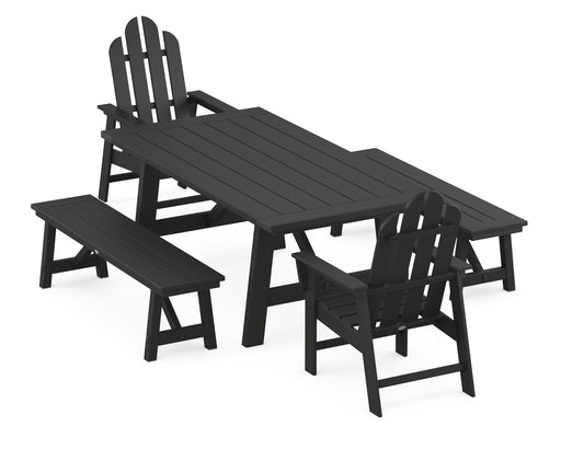 POLYWOOD Long Island 5-Piece Rustic Farmhouse Dining Set With Trestle Legs in Black