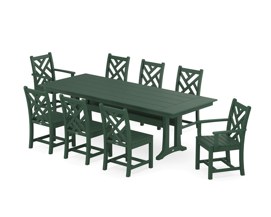 POLYWOOD Chippendale 9-Piece Farmhouse Dining Set with Trestle Legs in Green