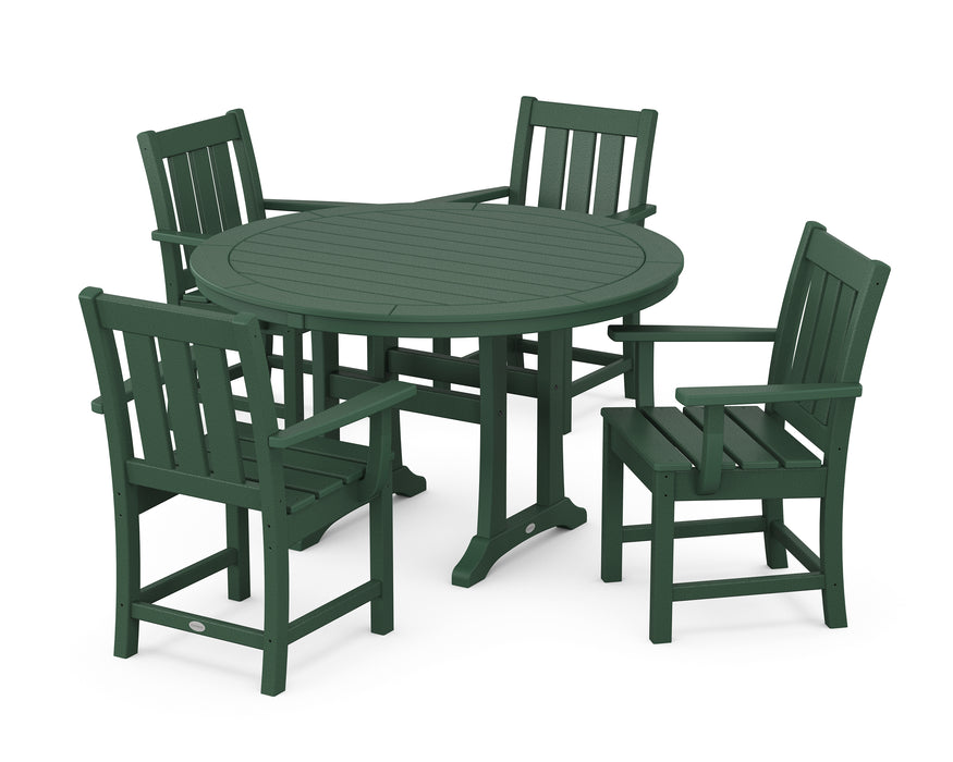 POLYWOOD® Oxford 5-Piece Round Dining Set with Trestle Legs in Mahogany