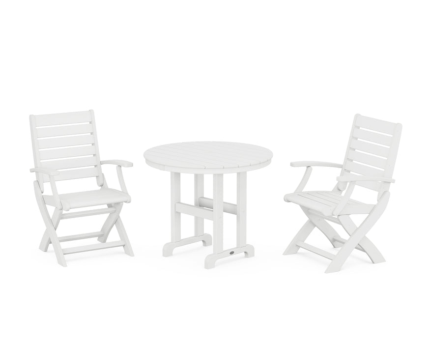 POLYWOOD Signature Folding Chair 3-Piece Round Farmhouse Dining Set in White
