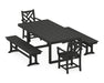 POLYWOOD Chippendale 5-Piece Dining Set with Benches in Black