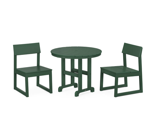 POLYWOOD EDGE Side Chair 3-Piece Round Dining Set in Green