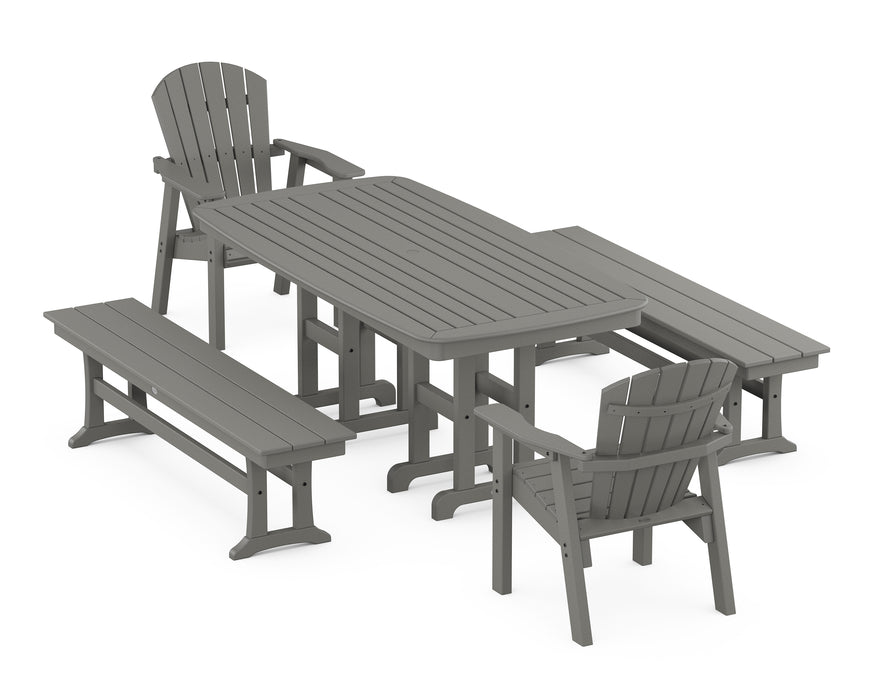 POLYWOOD Seashell 5-Piece Dining Set with Benches in Slate Grey