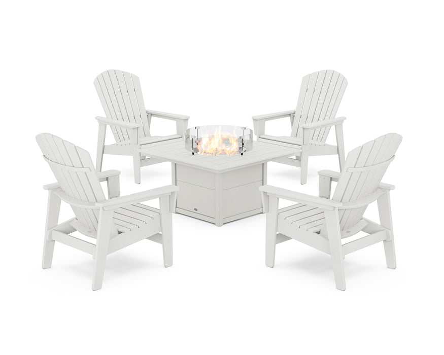 POLYWOOD® 5-Piece Nautical Grand Upright Adirondack Conversation Set with Fire Pit Table in Vintage White