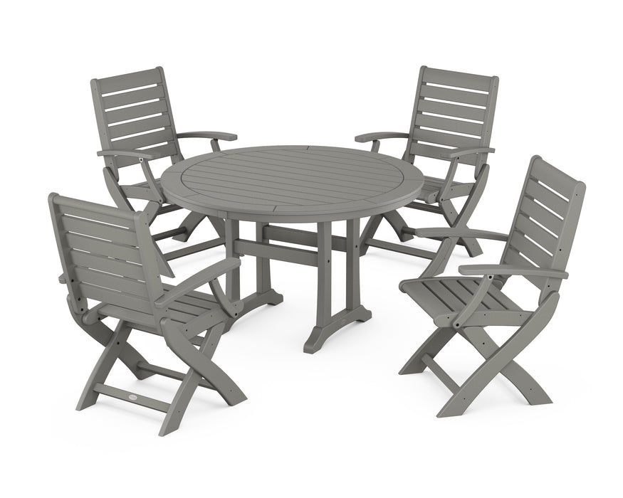 POLYWOOD Signature 5-Piece Round Dining Set with Trestle Legs in Slate Grey