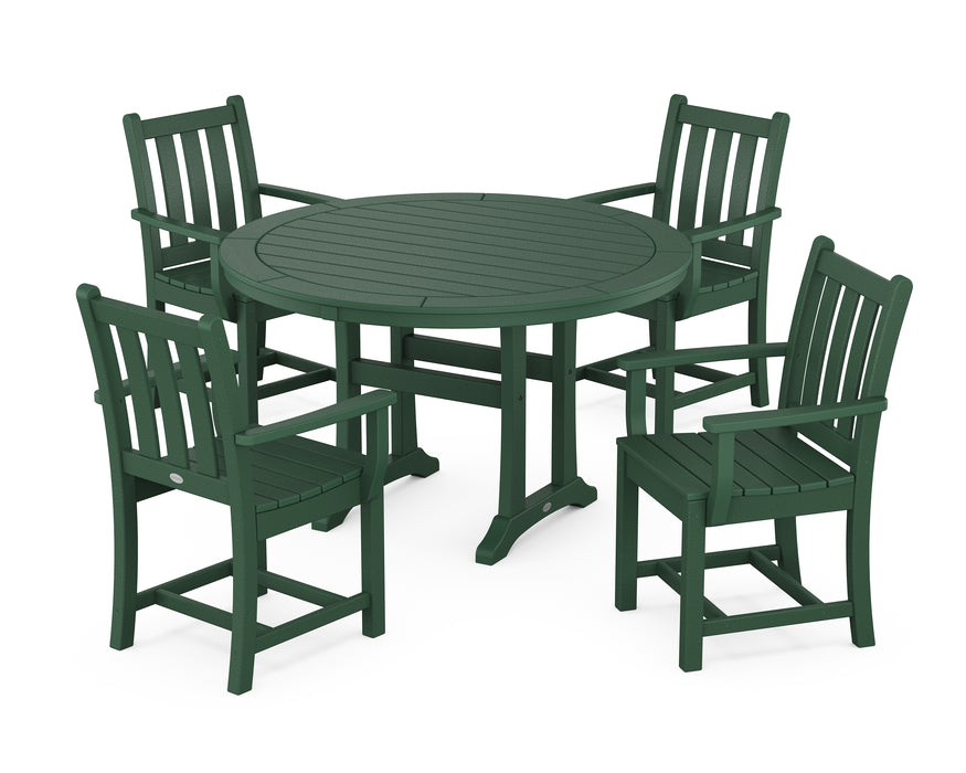 POLYWOOD Traditional Garden 5-Piece Round Dining Set with Trestle Legs in Green