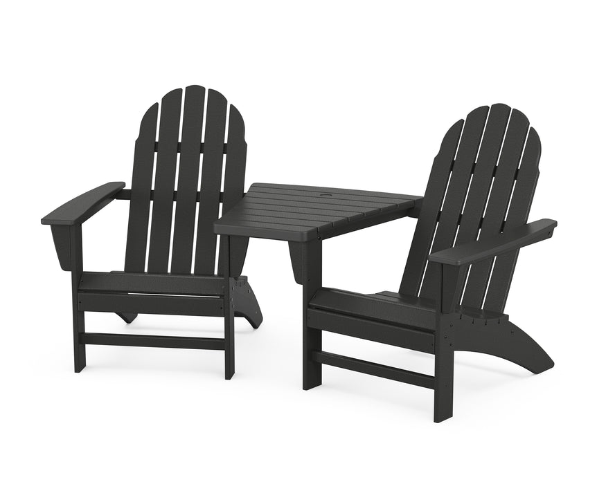 POLYWOOD Vineyard 3-Piece Adirondack Set with Angled Connecting Table in Black