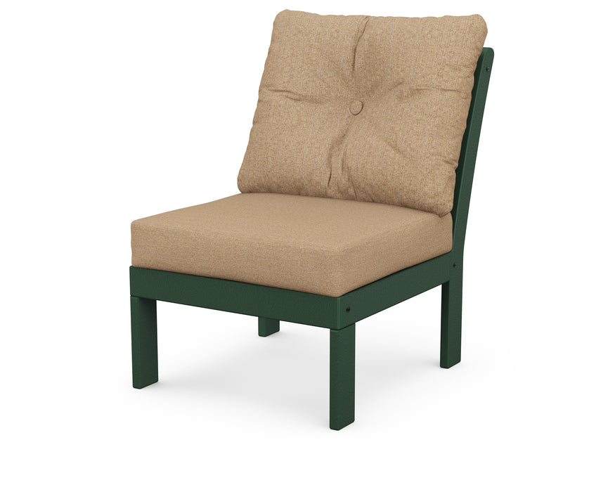 POLYWOOD Vineyard Modular Armless Chair in Green with Sesame fabric