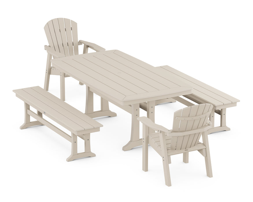 POLYWOOD Seashell 5-Piece Dining Set with Trestle Legs in Sand