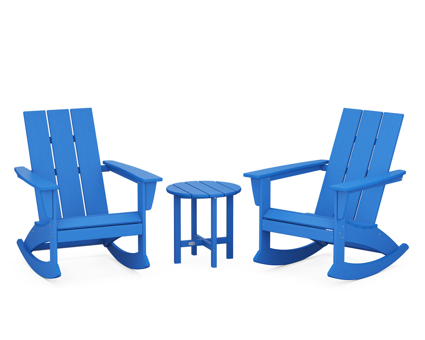 POLYWOOD Modern 3-Piece Adirondack Rocking Chair Set in Pacific Blue