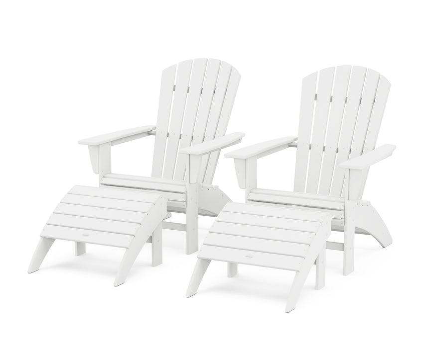 POLYWOOD Nautical Curveback Adirondack Chair 4-Piece Set with Ottomans in White