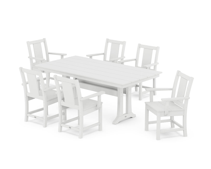POLYWOOD® Prairie Arm Chair 7-Piece Farmhouse Dining Set with Trestle Legs in White