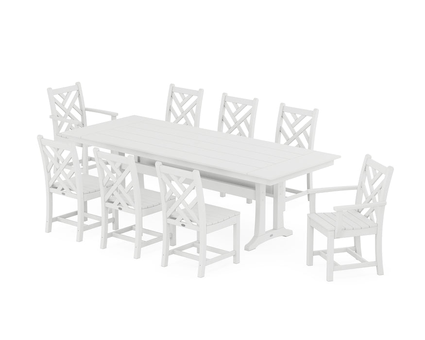 POLYWOOD Chippendale 9-Piece Farmhouse Dining Set with Trestle Legs in White