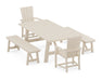 POLYWOOD Quattro 5-Piece Rustic Farmhouse Dining Set With Benches in Sand