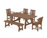 POLYWOOD® Oxford 6-Piece Rustic Farmhouse Dining Set with Bench in Teak