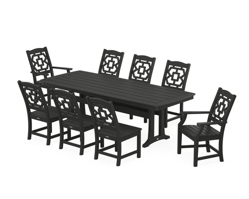 Martha Stewart by POLYWOOD Chinoiserie 9-Piece Dining Set with Trestle Legs in Black