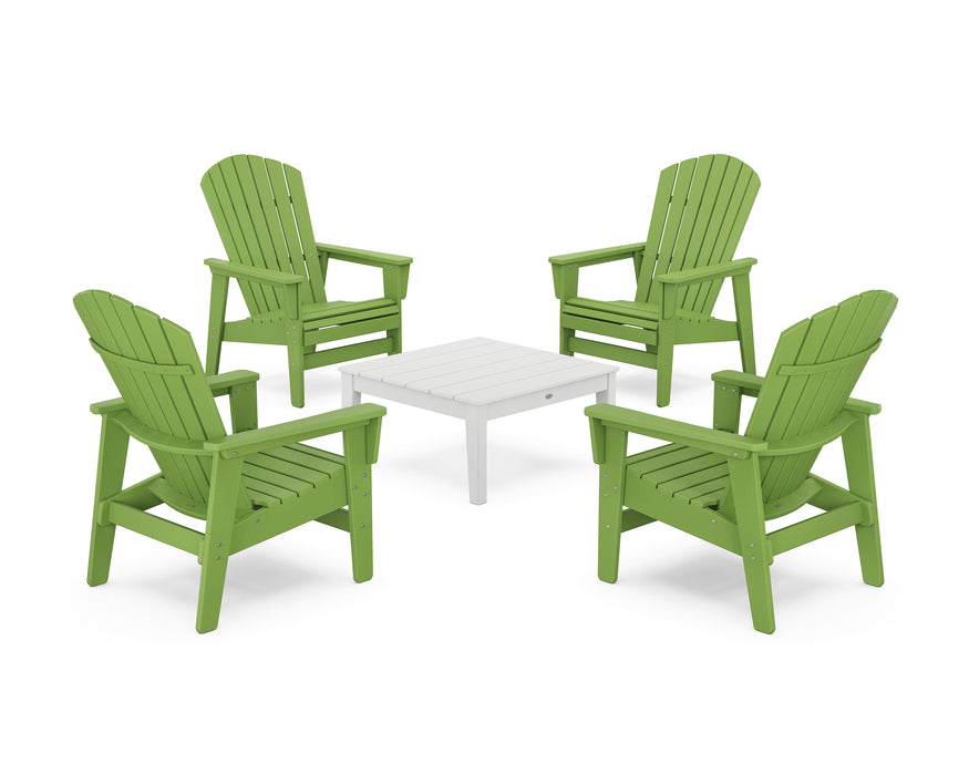 POLYWOOD® 5-Piece Nautical Grand Upright Adirondack Chair Conversation Group in Lime / White