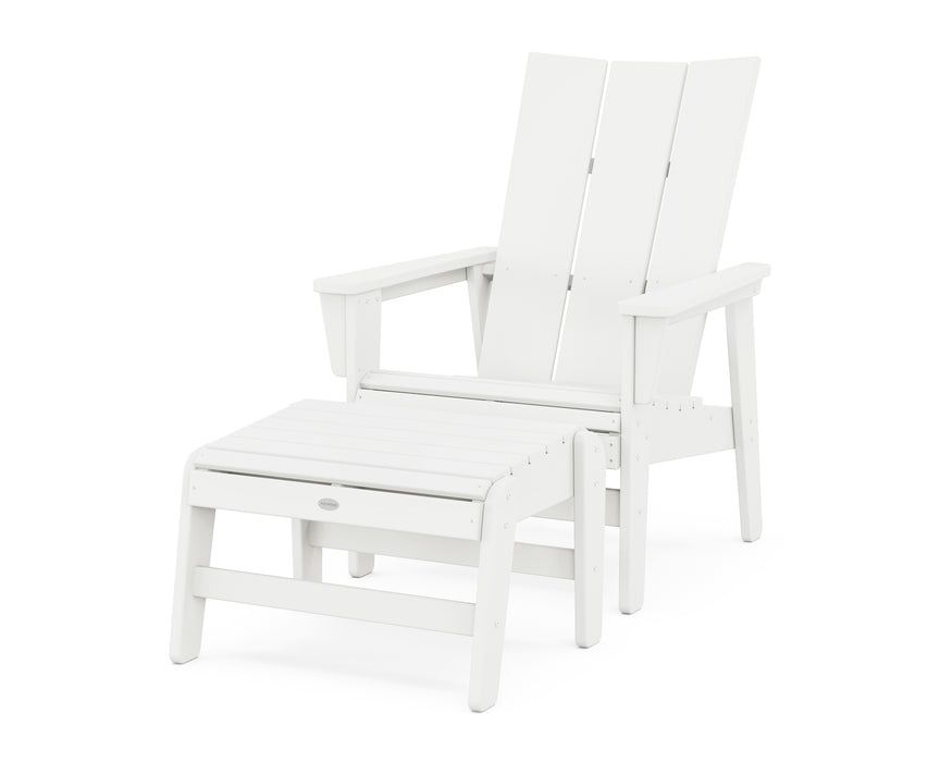 POLYWOOD® Modern Grand Upright Adirondack Chair with Ottoman in Vintage White