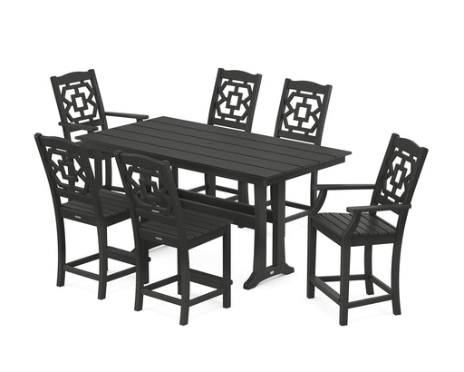 Martha Stewart by POLYWOOD Chinoiserie 7-Piece Farmhouse Counter Set with Trestle Legs in Black