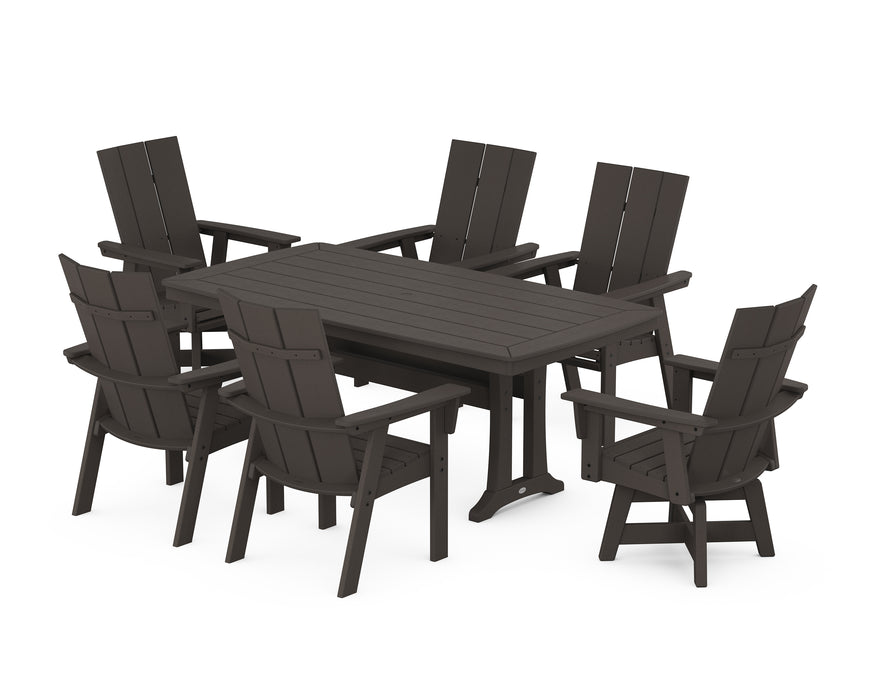 POLYWOOD Modern Adirondack 7-Piece Dining Set with Trestle Legs in Vintage Coffee