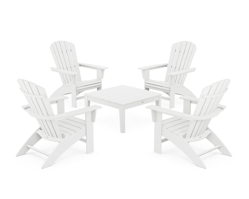 POLYWOOD 5-Piece Nautical Curveback Adirondack Chair Conversation Set with 36" Conversation Table in White