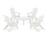 POLYWOOD 5-Piece Nautical Curveback Adirondack Chair Conversation Set with 36" Conversation Table in White