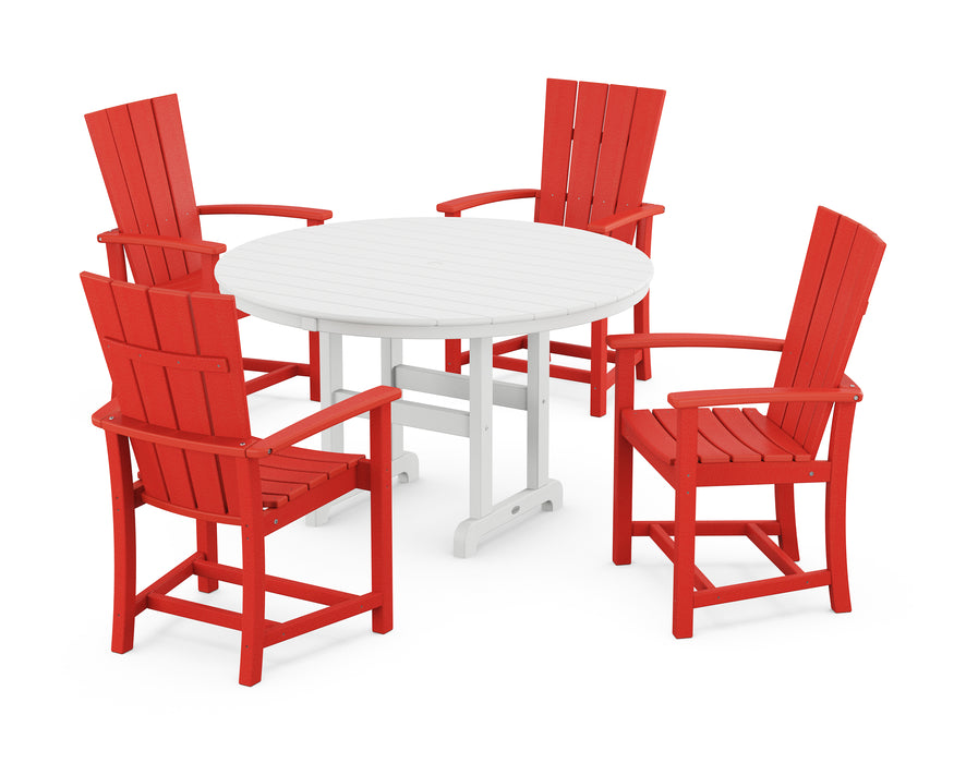 POLYWOOD Quattro 5-Piece Round Farmhouse Dining Set in Sunset Red