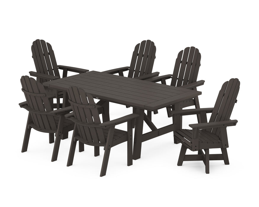POLYWOOD Vineyard Adirondack 7-Piece Rustic Farmhouse Dining Set With Trestle Legs in Vintage Coffee