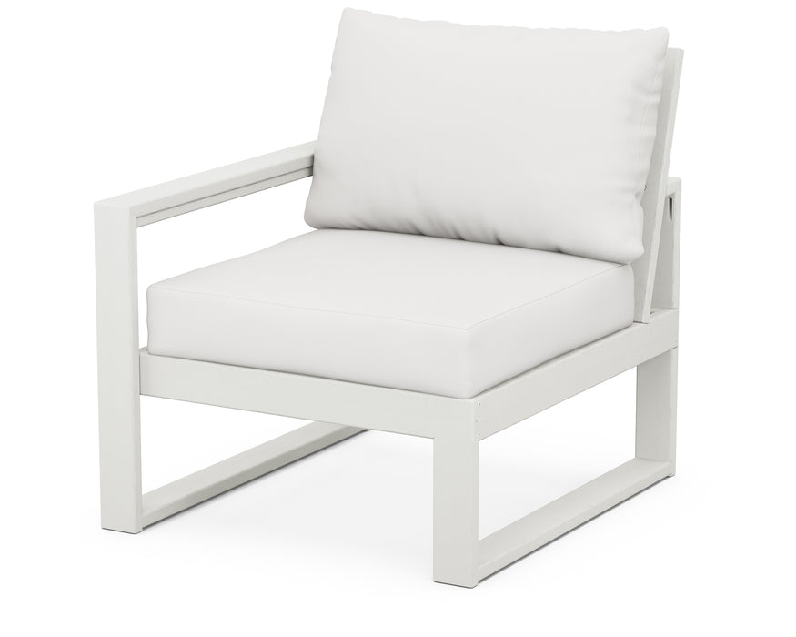 POLYWOOD® EDGE Modular Left Arm Chair in Vintage White with Natural Linen fabric