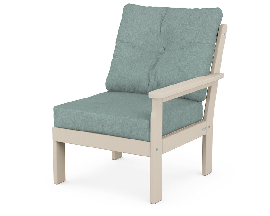 POLYWOOD Vineyard Modular Right Arm Chair in Sand with Glacier Spa fabric