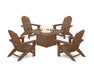 POLYWOOD® 5-Piece Vineyard Grand Adirondack Conversation Set with Fire Pit Table in Teak