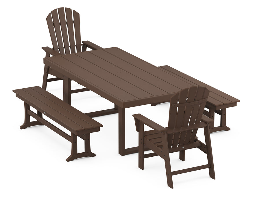POLYWOOD South Beach 5-Piece Dining Set with Benches in Mahogany