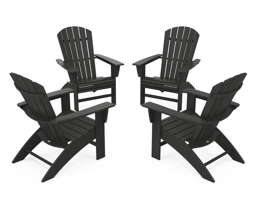 POLYWOOD 4-Piece Nautical Curveback Adirondack Chair Conversation Set in Black
