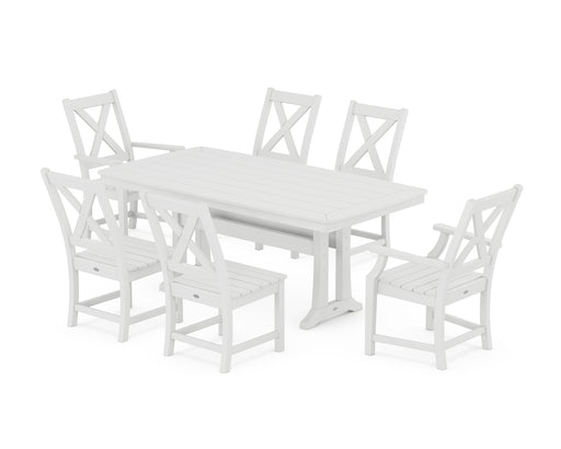 POLYWOOD Braxton 7-Piece Dining Set with Trestle Legs in White