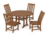 POLYWOOD Vineyard Side Chair 5-Piece Round Dining Set With Trestle Legs in Teak
