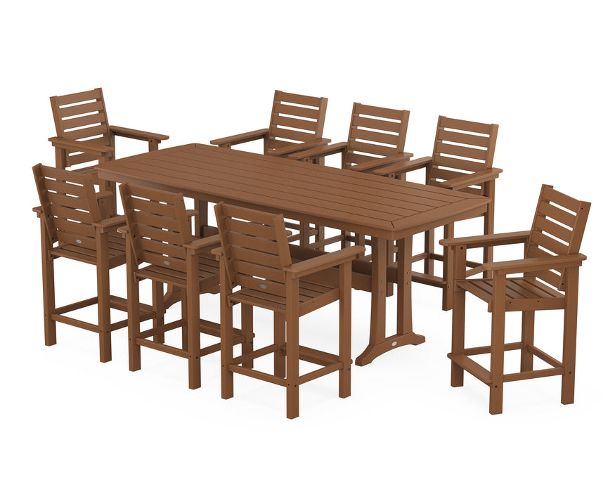 POLYWOOD® Captain 9-Piece Counter Set with Trestle Legs in Teak