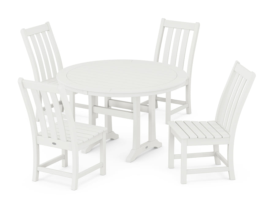 POLYWOOD Vineyard Side Chair 5-Piece Round Dining Set With Trestle Legs in Vintage White