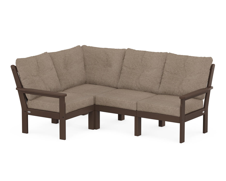 POLYWOOD Vineyard 4-Piece Sectional in Mahogany with Spiced Burlap fabric