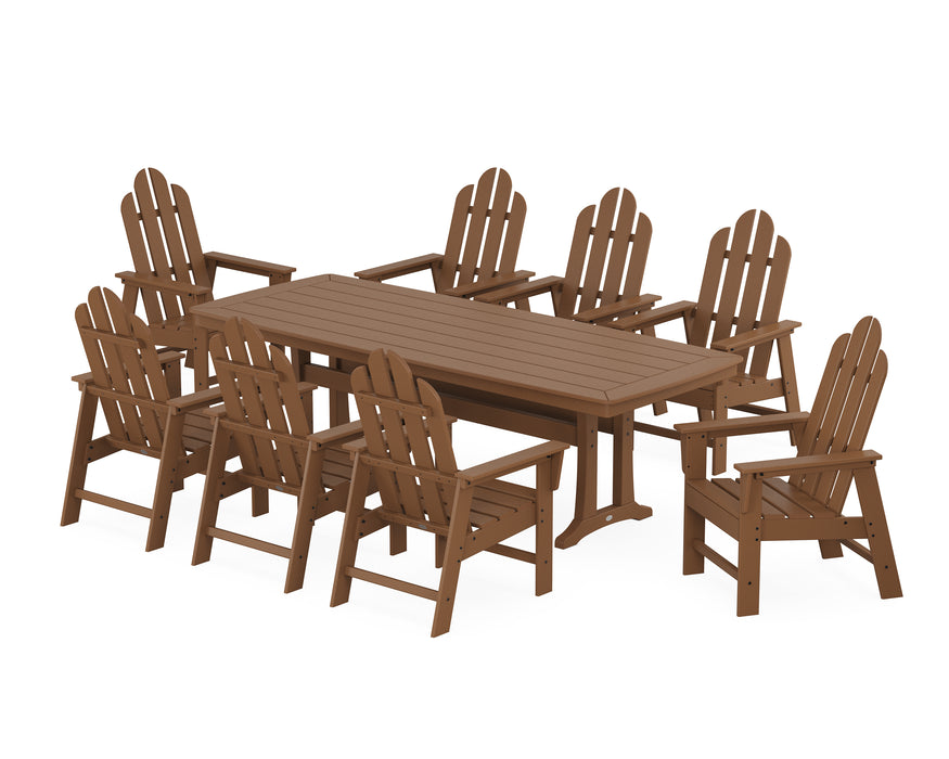POLYWOOD Long Island 9-Piece Dining Set with Trestle Legs in Teak