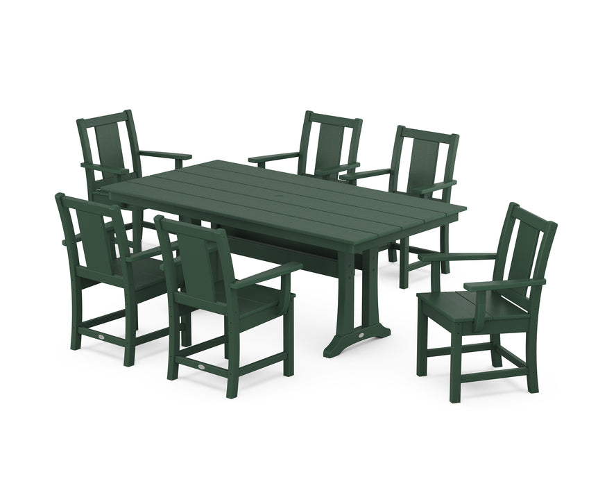 POLYWOOD® Prairie Arm Chair 7-Piece Farmhouse Dining Set with Trestle Legs in Mahogany